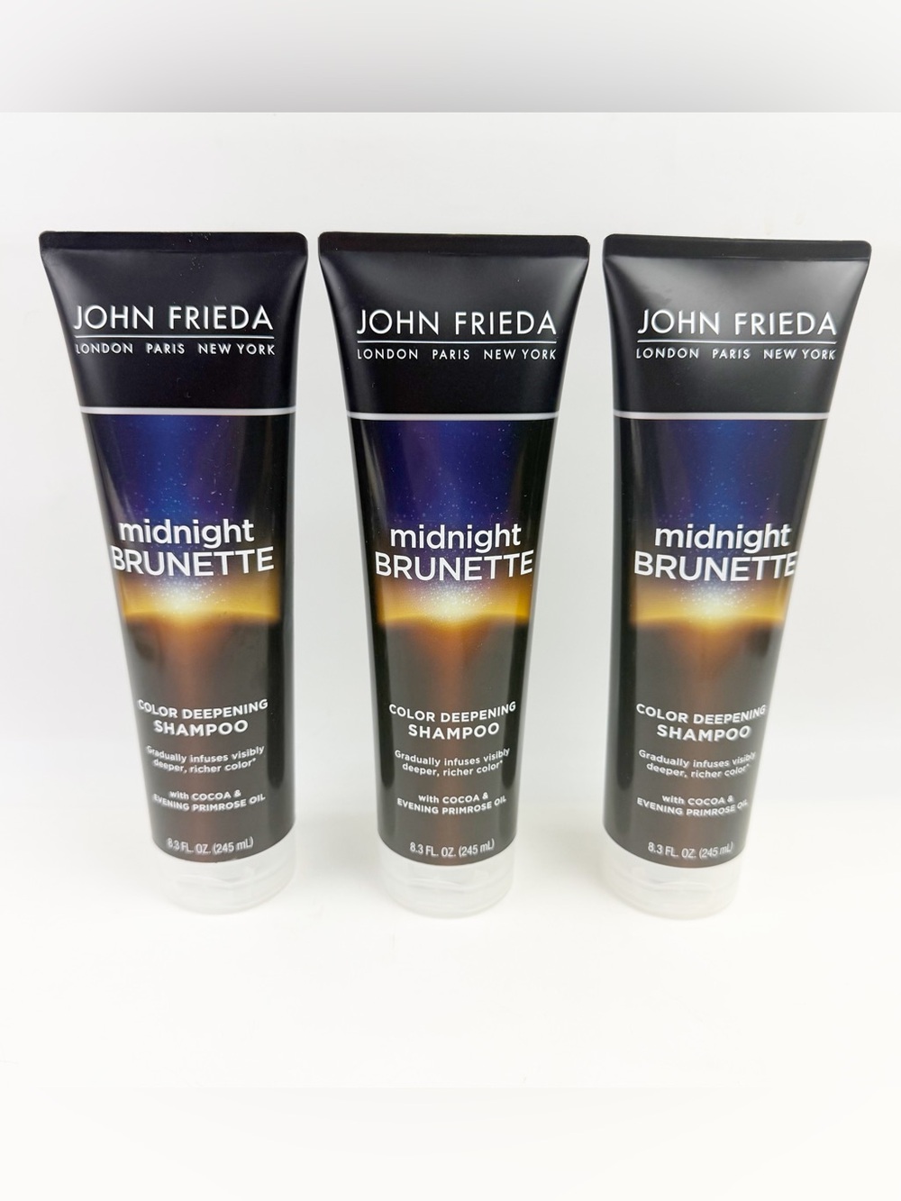 THREE John Frieda Midnight Brunette Color Deepening Shampoo 8.3 oz ea New